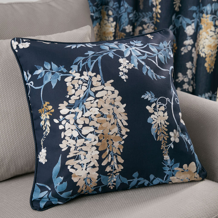 Wisteria Cushion by Dreams & Drapes Curtains in Navy 43 x 43cm - Cushion - Dreams & Drapes Curtains