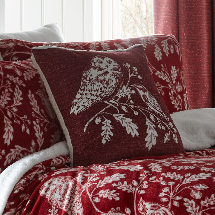 Woodland Owls Cushion by Dreams & Drapes Lodge in Red 43 x 43cm