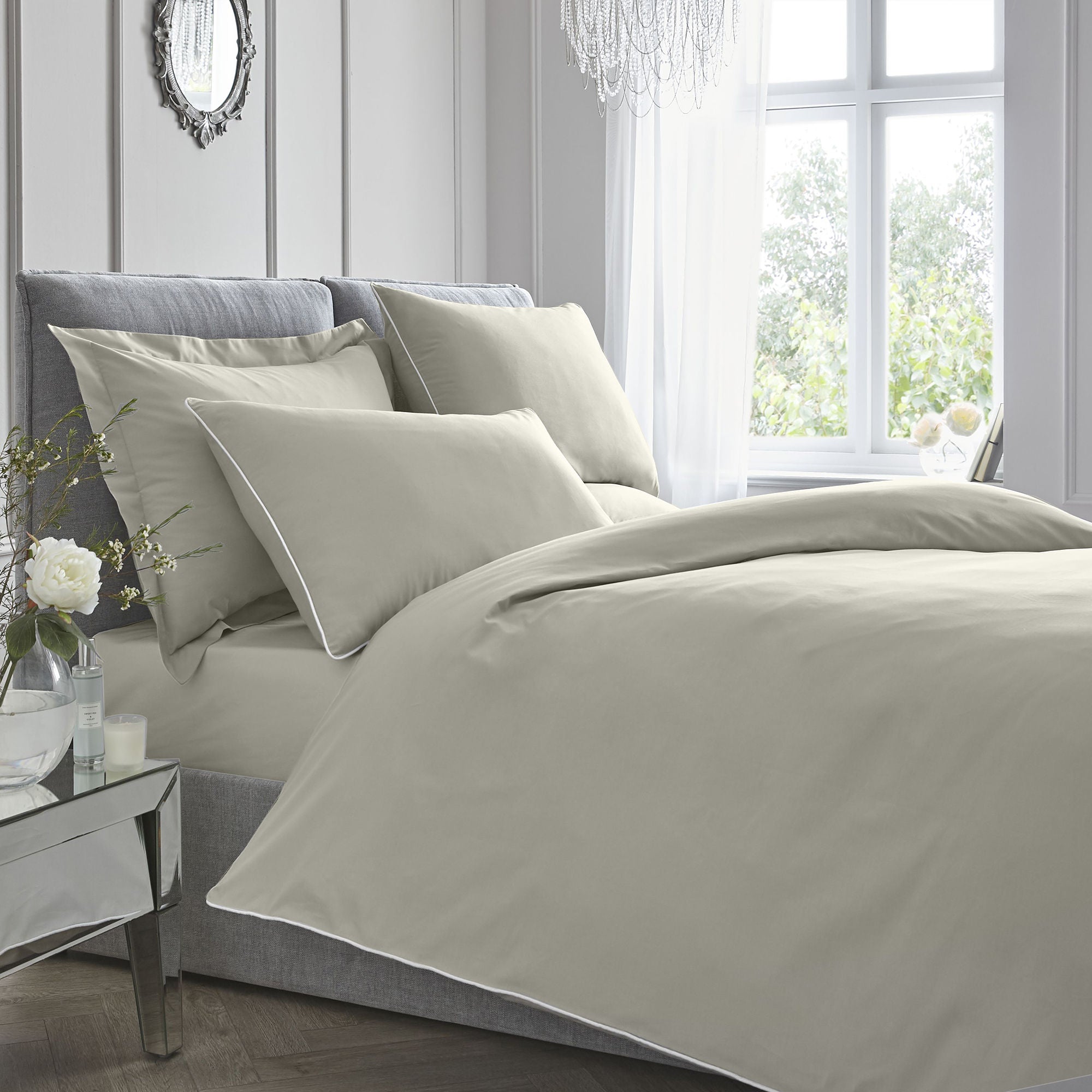 200TC Plain Dye Duvet Cover Set by Appletree Boutique in Silver with White Contrast Piping - Duvet Cover Set - Appletree Boutique