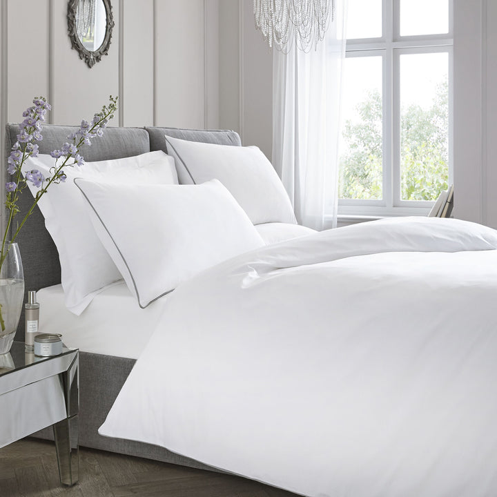 200TC Plain Dye Duvet Cover Set by Appletree Boutique in White with Silver Contrast Piping - Duvet Cover Set - Appletree Boutique