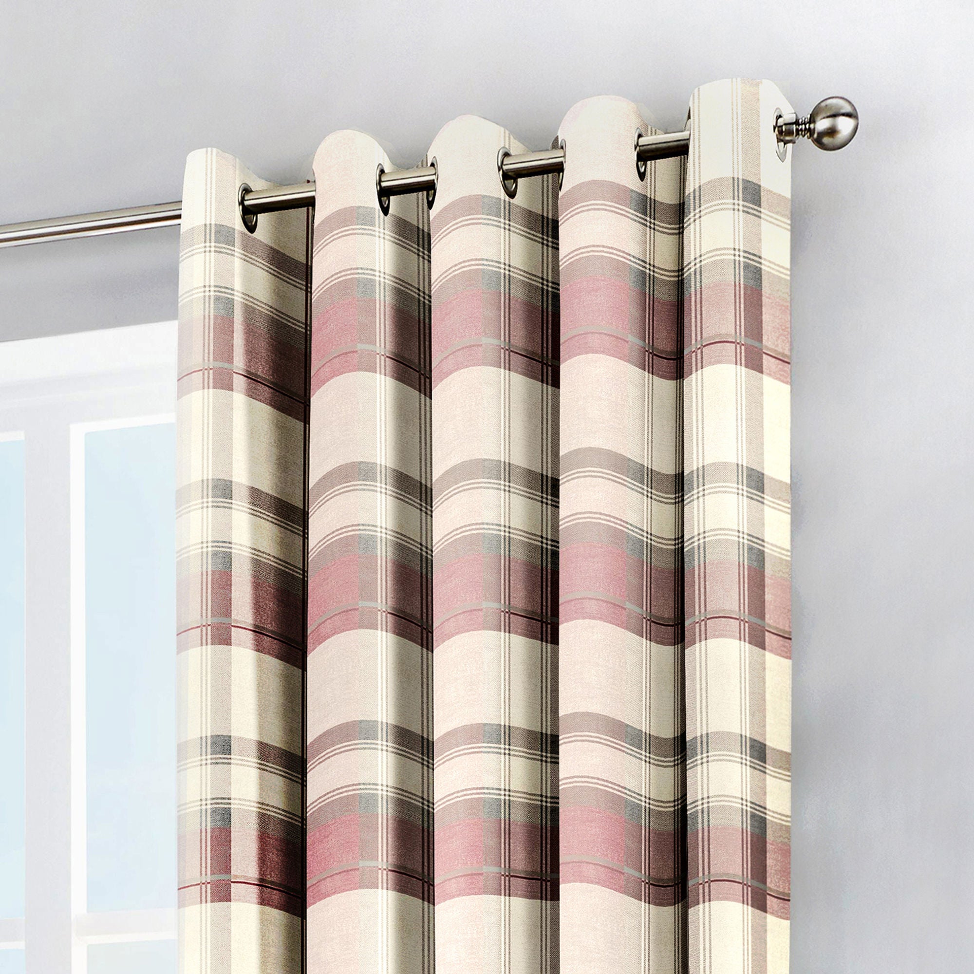 Balmoral Check Pair of Eyelet Curtains by Fusion in Blush - Pair of Eyelet Curtains - Fusion