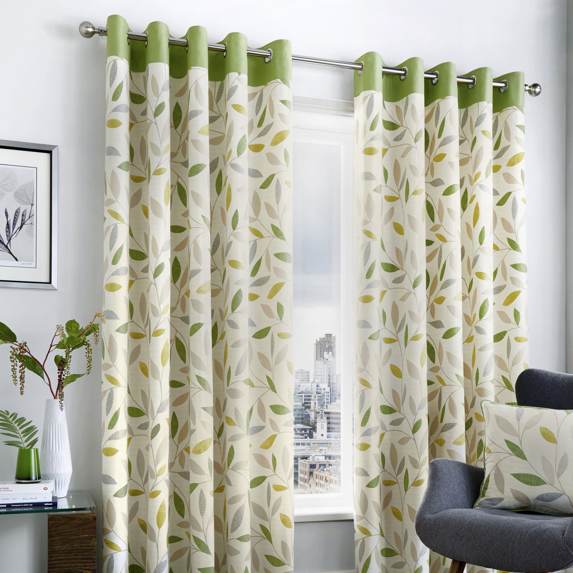 Beechwood Pair of Eyelet Curtains by Fusion in Green - Pair of Eyelet Curtains - Fusion