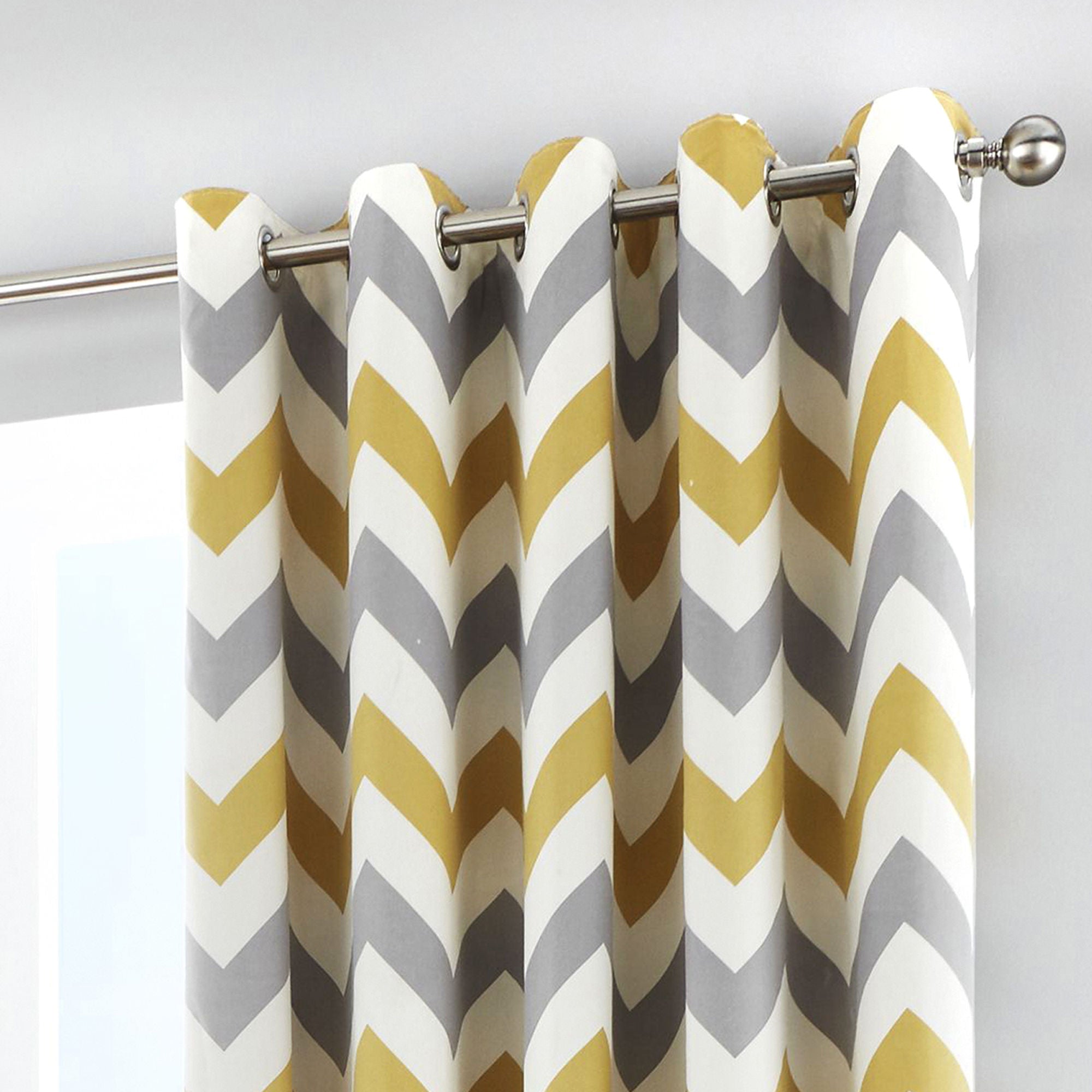 Chevron Pair of Eyelet Curtains by Fusion in Ochre - Pair of Eyelet Curtains - Fusion