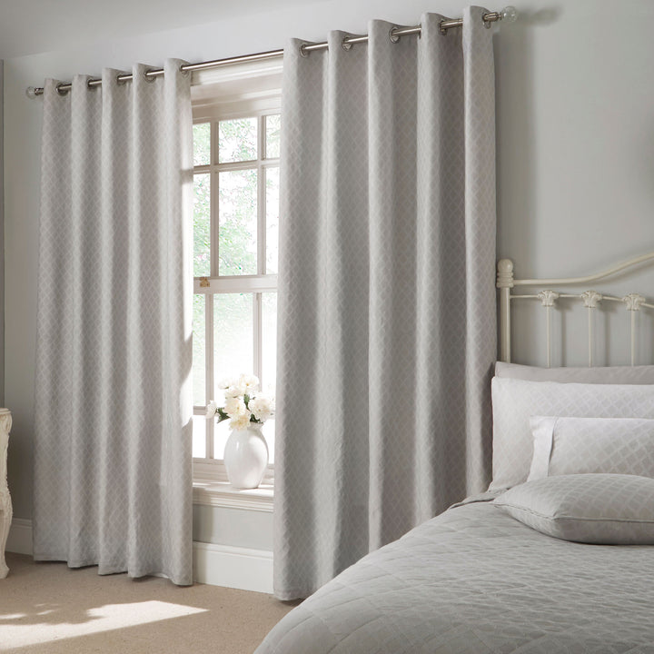 Croma Pair of Eyelet Curtains by Dreams & Drapes Woven in Silver - Pair of Eyelet Curtains - Dreams & Drapes Woven