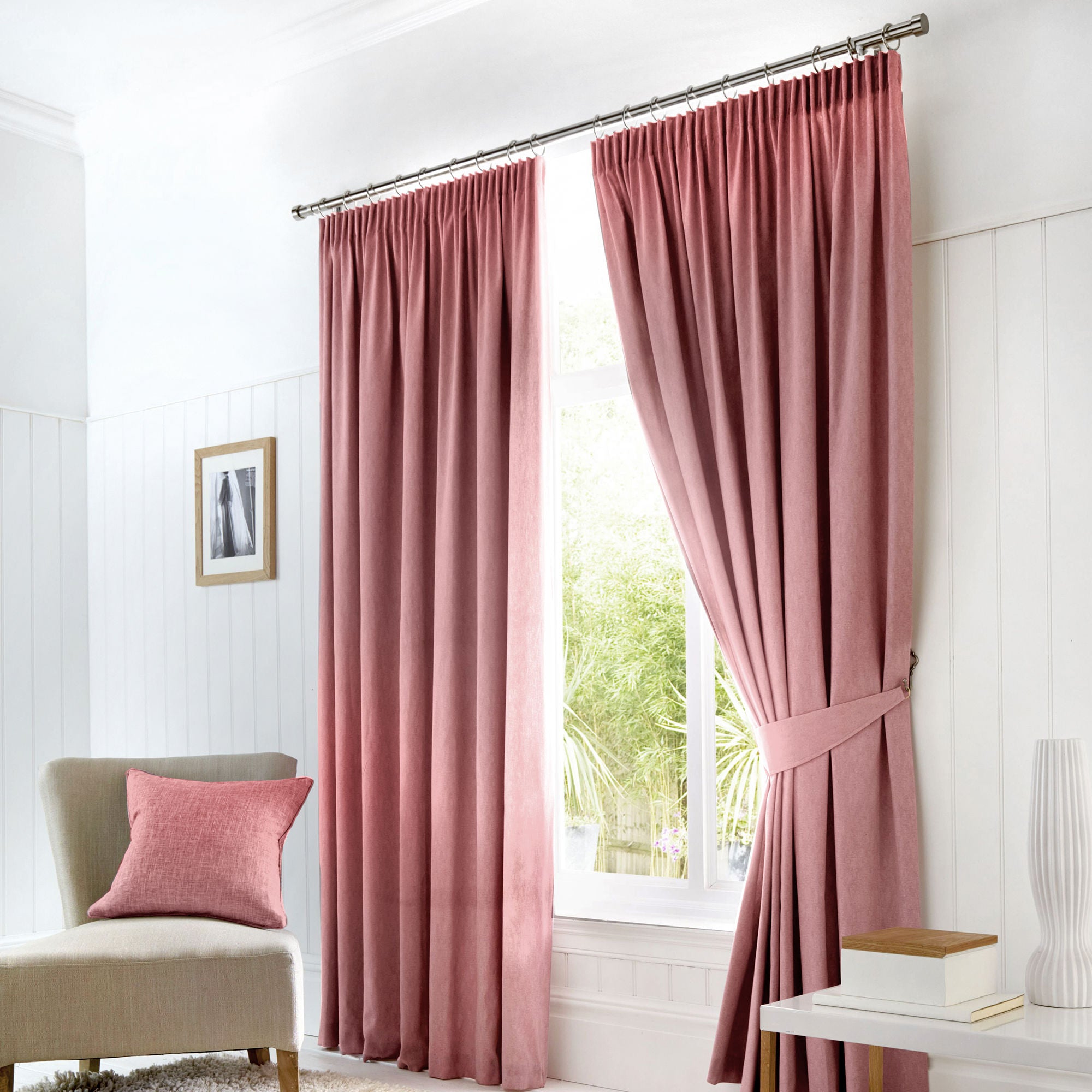 Dijon Pair of Pencil Pleat Curtains by Fusion in Blush - Pair of Pencil Pleat Curtains - Fusion