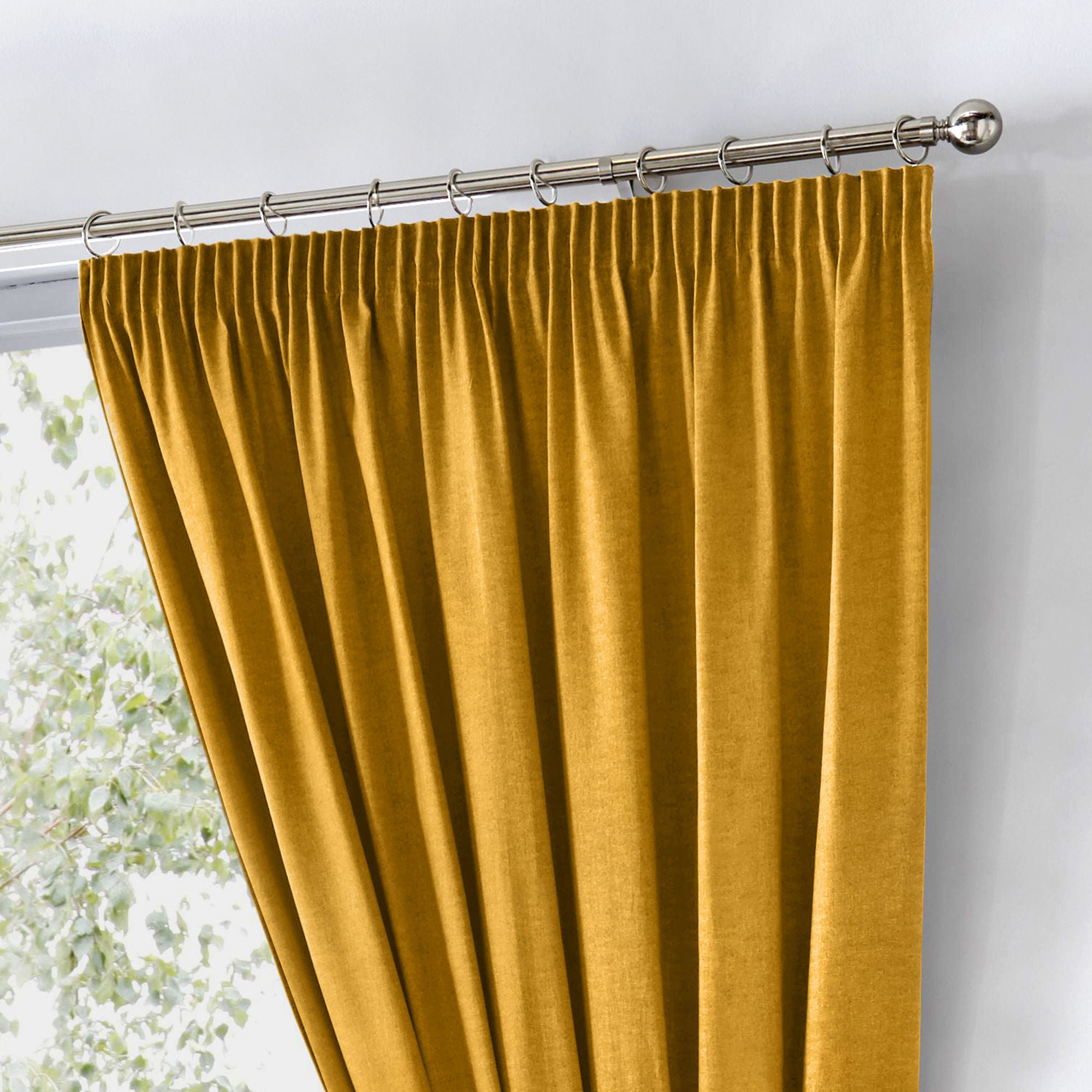 Dijon Pair of Pencil Pleat Curtains by Fusion in Ochre - Pair of Pencil Pleat Curtains - Fusion