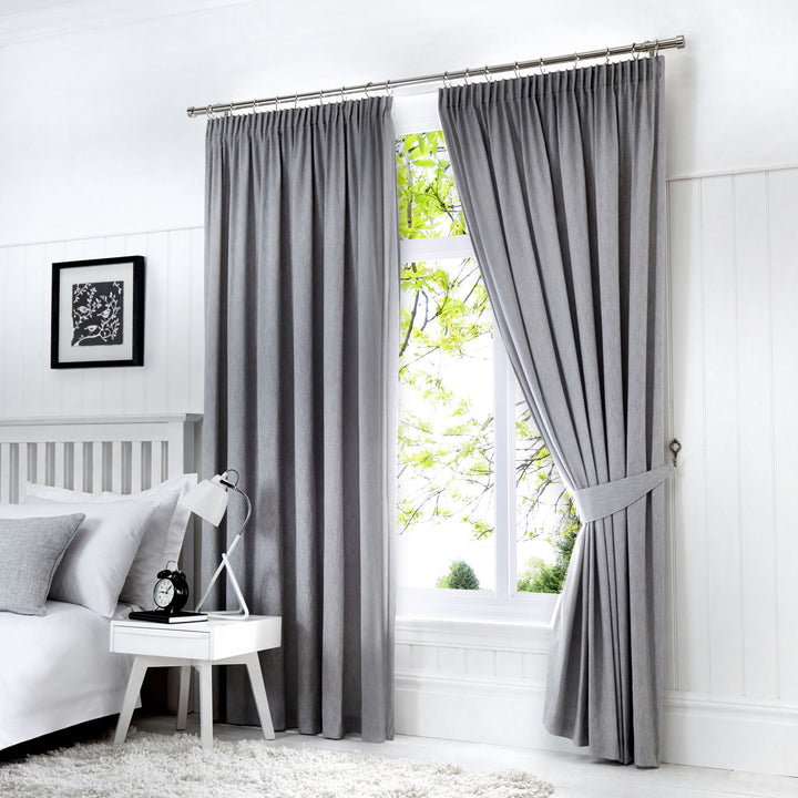 Dijon Pair of Pencil Pleat Curtains by Fusion in Silver - Pair of Pencil Pleat Curtains - Fusion