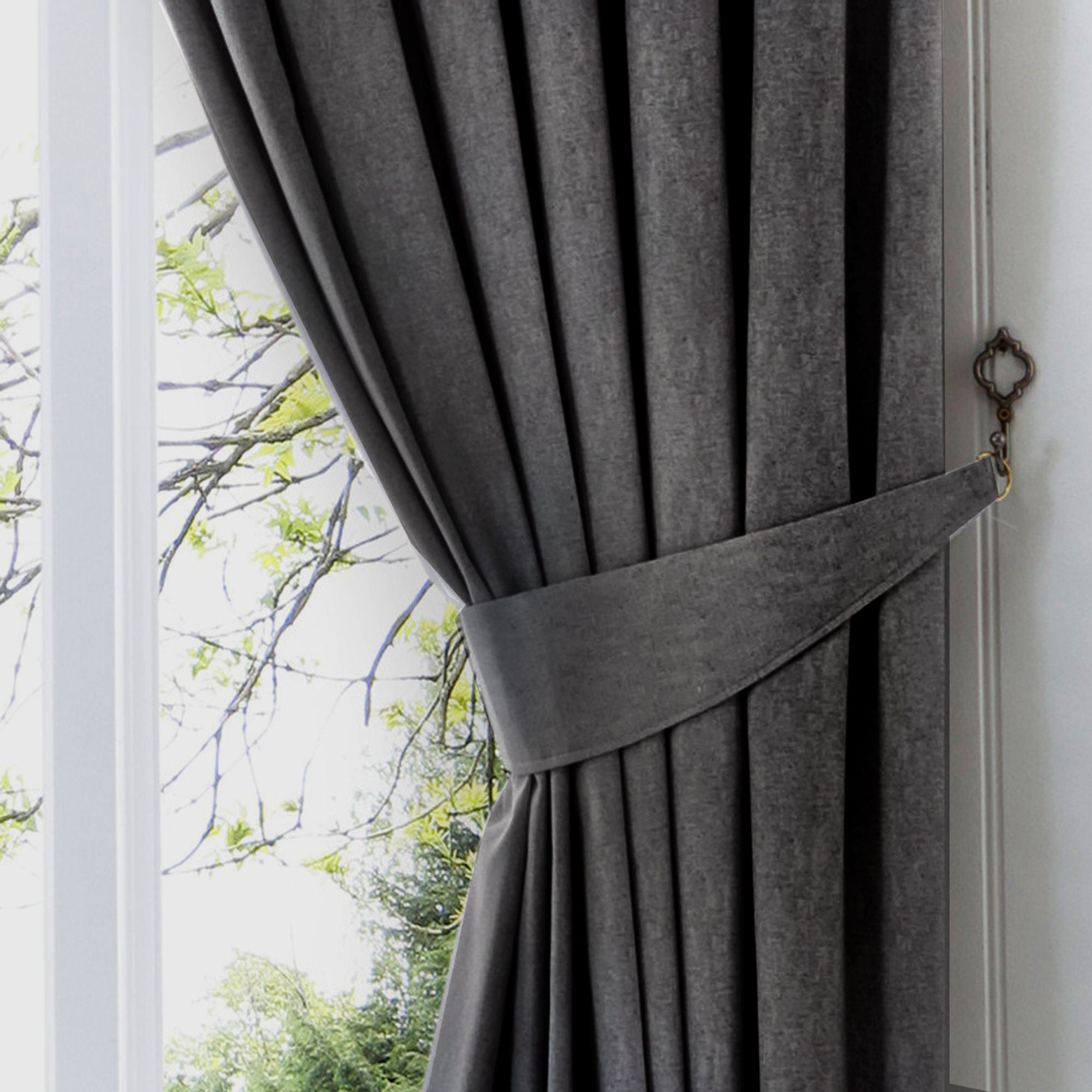 Dijon Pair of Pencil Pleat Curtains by Fusion in Charcoal - Pair of Pencil Pleat Curtains - Fusion