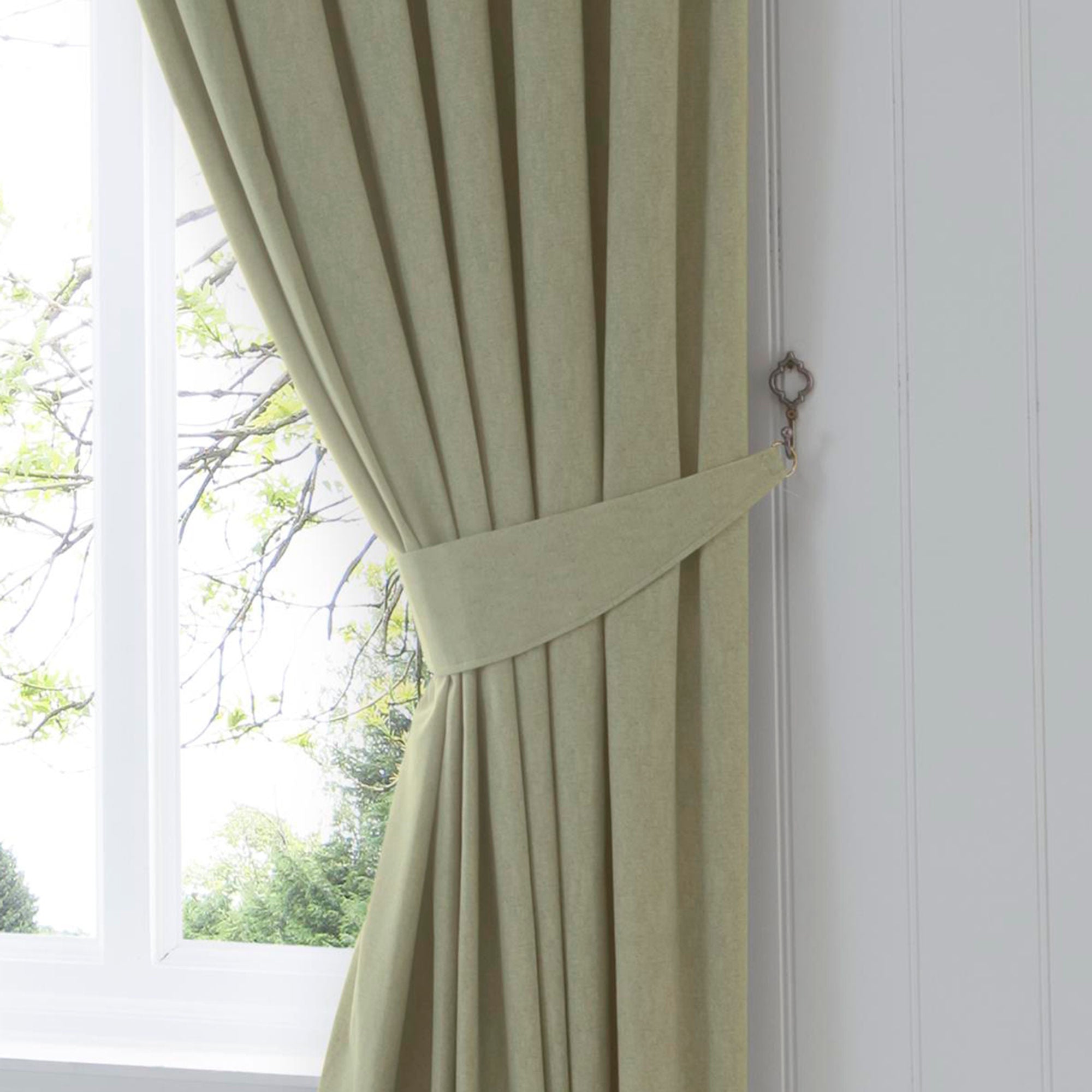 Dijon Pair of Pencil Pleat Curtains by Fusion in Green - Pair of Pencil Pleat Curtains - Fusion