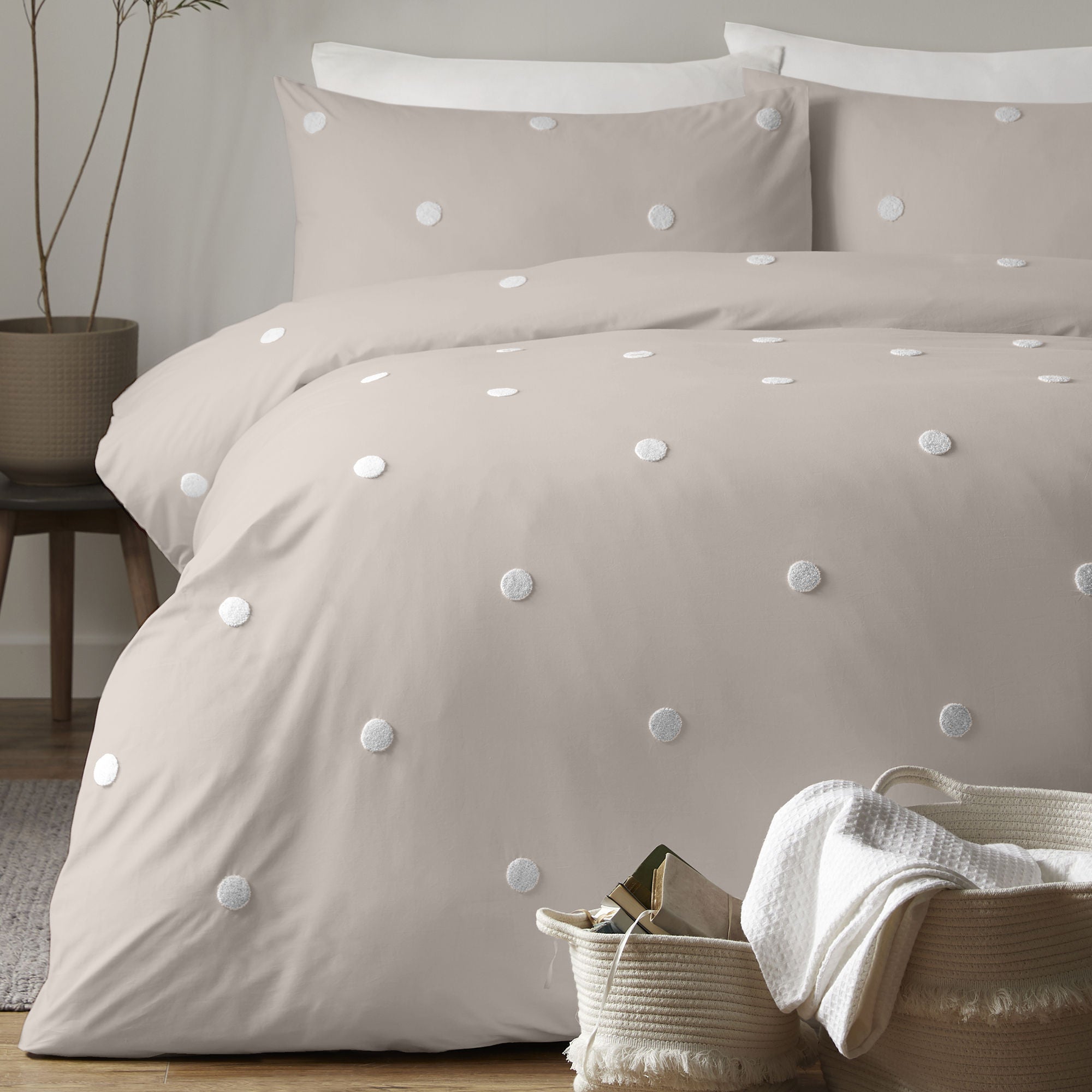 Dot Garden Duvet Cover Set by Appletree Boutique in Linen with White Dots - Duvet Cover Set - Appletree Boutique