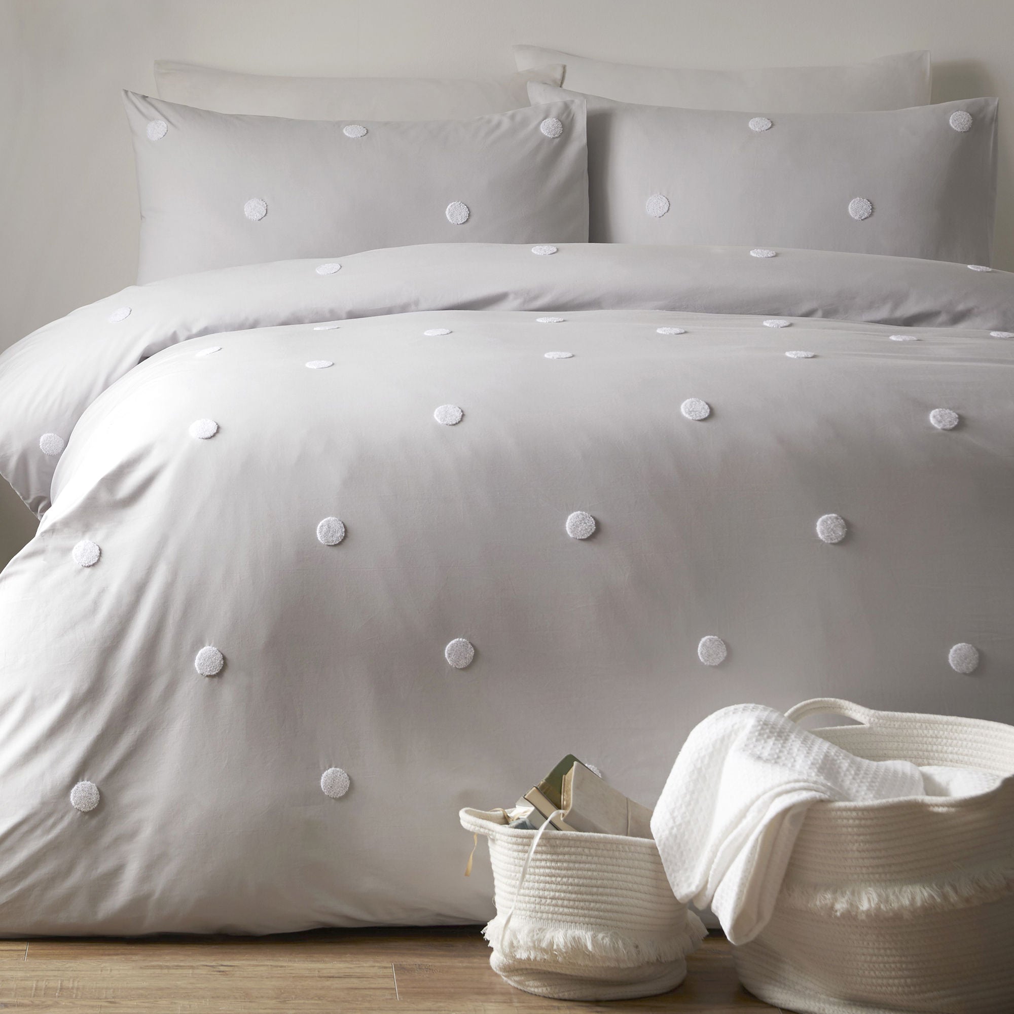 Dot Garden Duvet Cover Set by Appletree Boutique in Silver with White Dots - Duvet Cover Set - Appletree Boutique