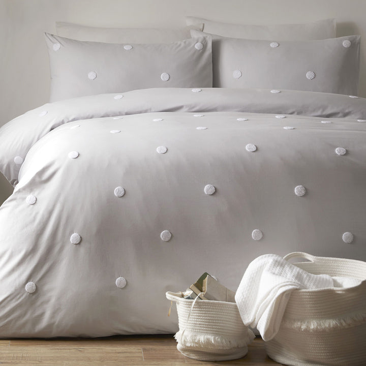 Dot Garden Duvet Cover Set by Appletree Boutique in Silver with White Dots - Duvet Cover Set - Appletree Boutique