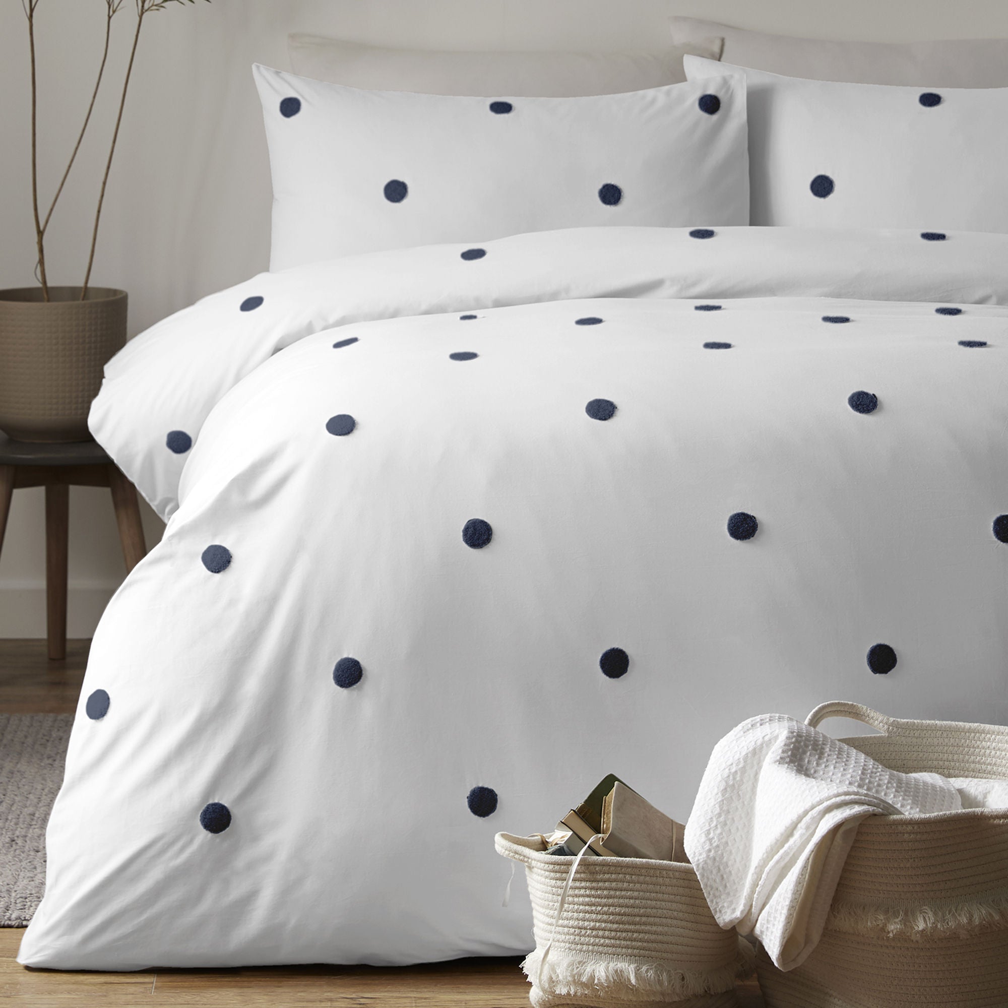 Dot Garden Duvet Cover Set by Appletree Boutique in White with Navy Dots - Duvet Cover Set - Appletree Boutique