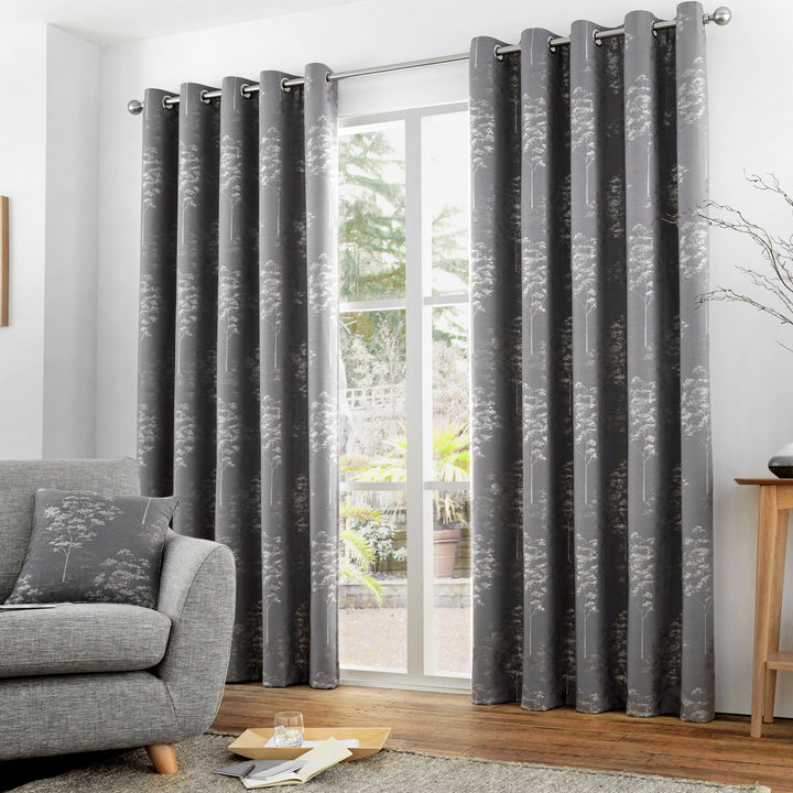 Elmwood Pair of Eyelet Curtains by Curtina in Graphite - Pair of Eyelet Curtains - Curtina