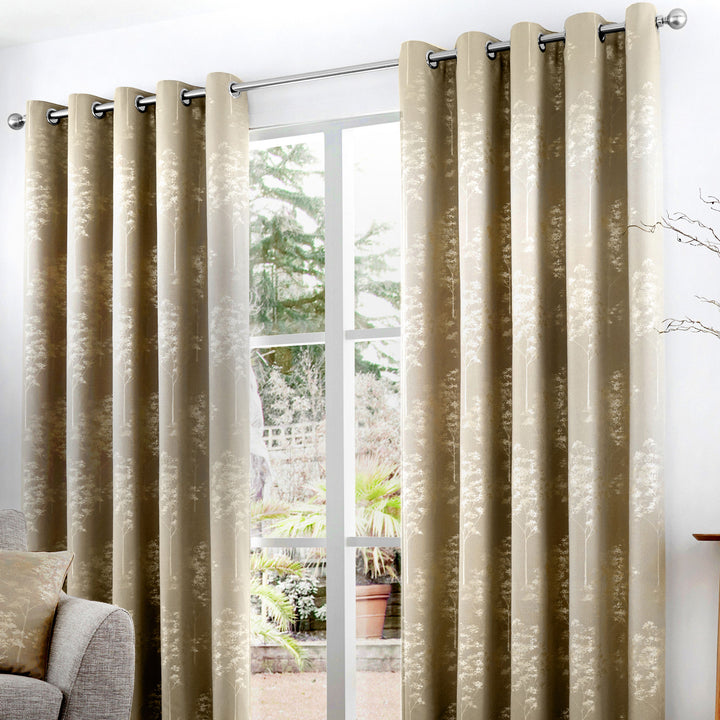 Elmwood Pair of Eyelet Curtains by Curtina in Stone - Pair of Eyelet Curtains - Curtina