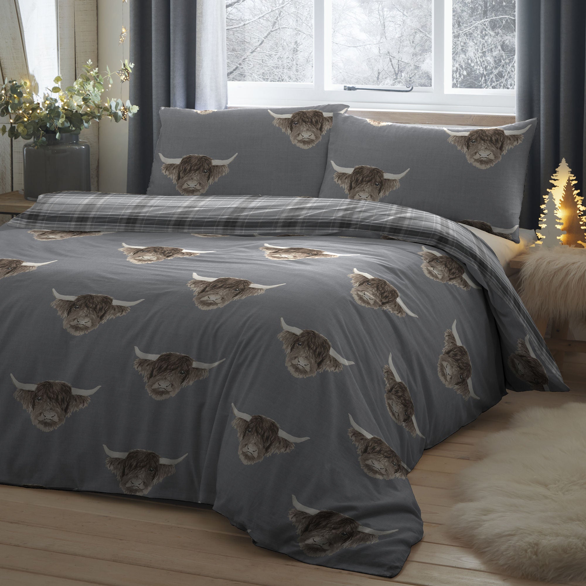 Highland Cow Duvet Cover Set by Fusion in Grey - Duvet Cover Set - Fusion