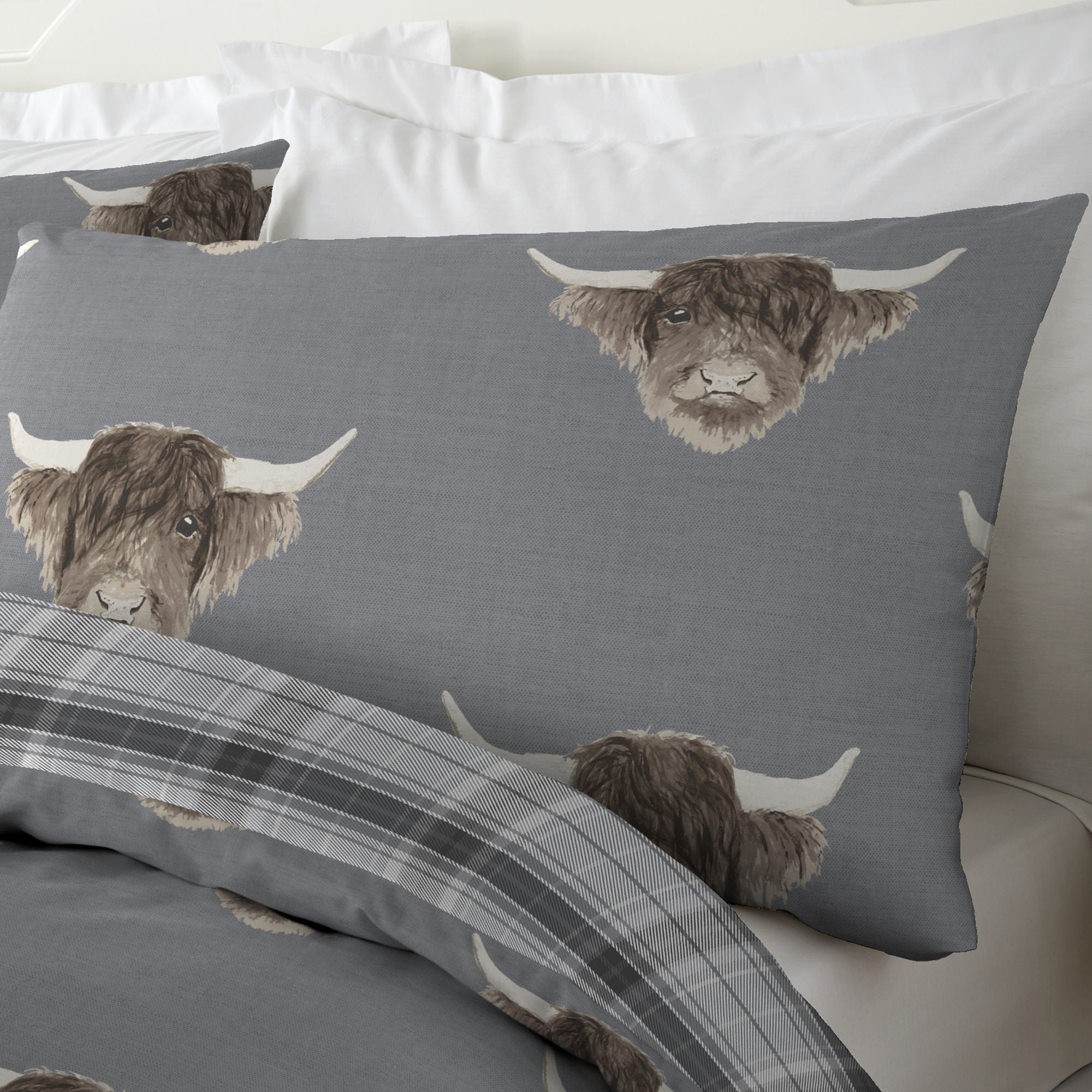 Highland Cow Duvet Cover Set by Fusion in Grey - Duvet Cover Set - Fusion