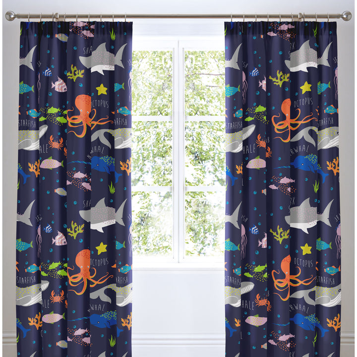 Sea Life Pair of Pencil Pleat Curtains by Bedlam in Multicolour - Pair of Pencil Pleat Curtains - Bedlam