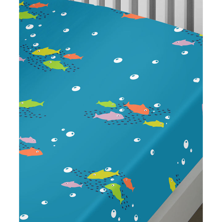 Sea Life 25cm Fitted Bed Sheet by Bedlam in Multicolour - 25cm Fitted Bed Sheet - Bedlam