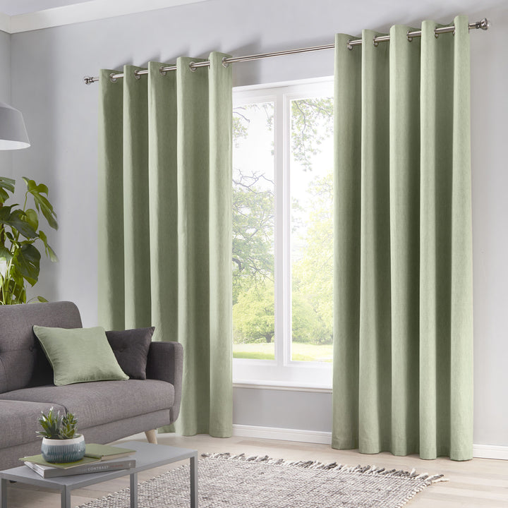 Sorbonne Pair of Eyelet Curtains by Fusion in Green - Pair of Eyelet Curtains - Fusion