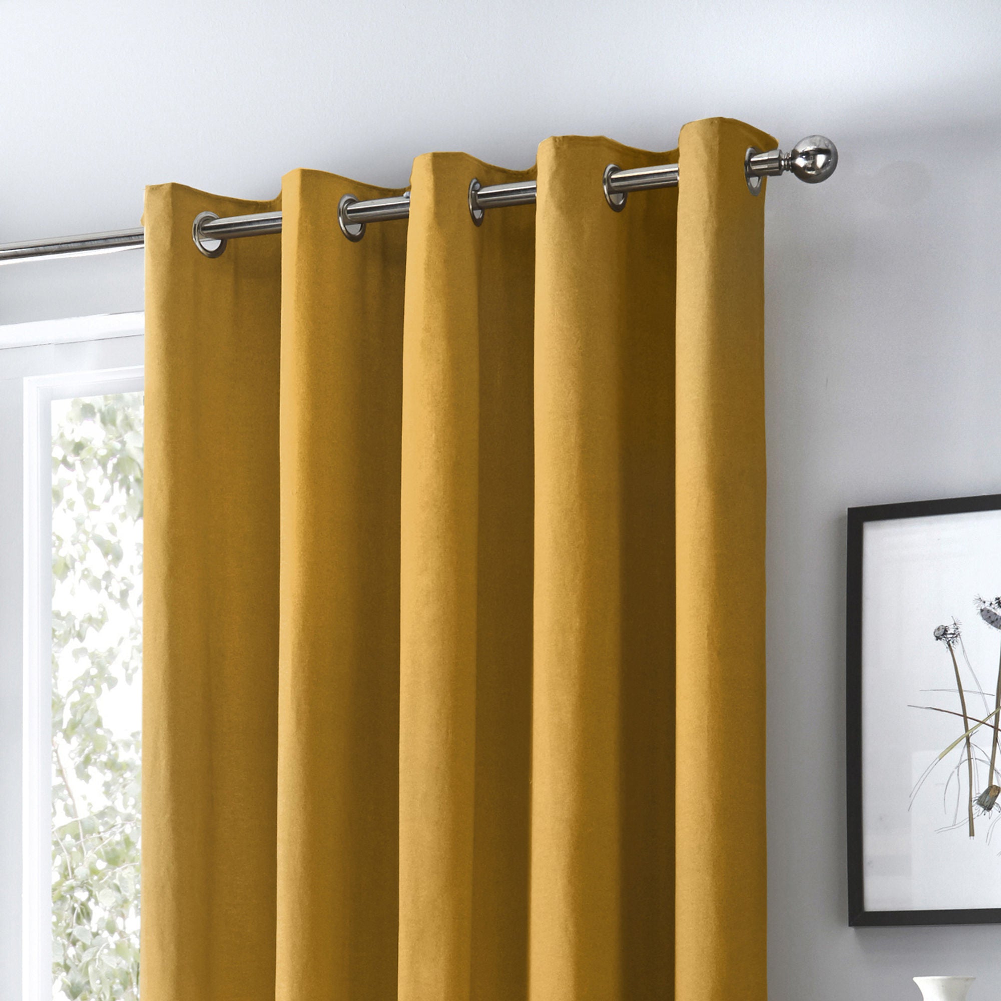 Sorbonne Pair of Eyelet Curtains by Fusion in Ochre - Pair of Eyelet Curtains - Fusion