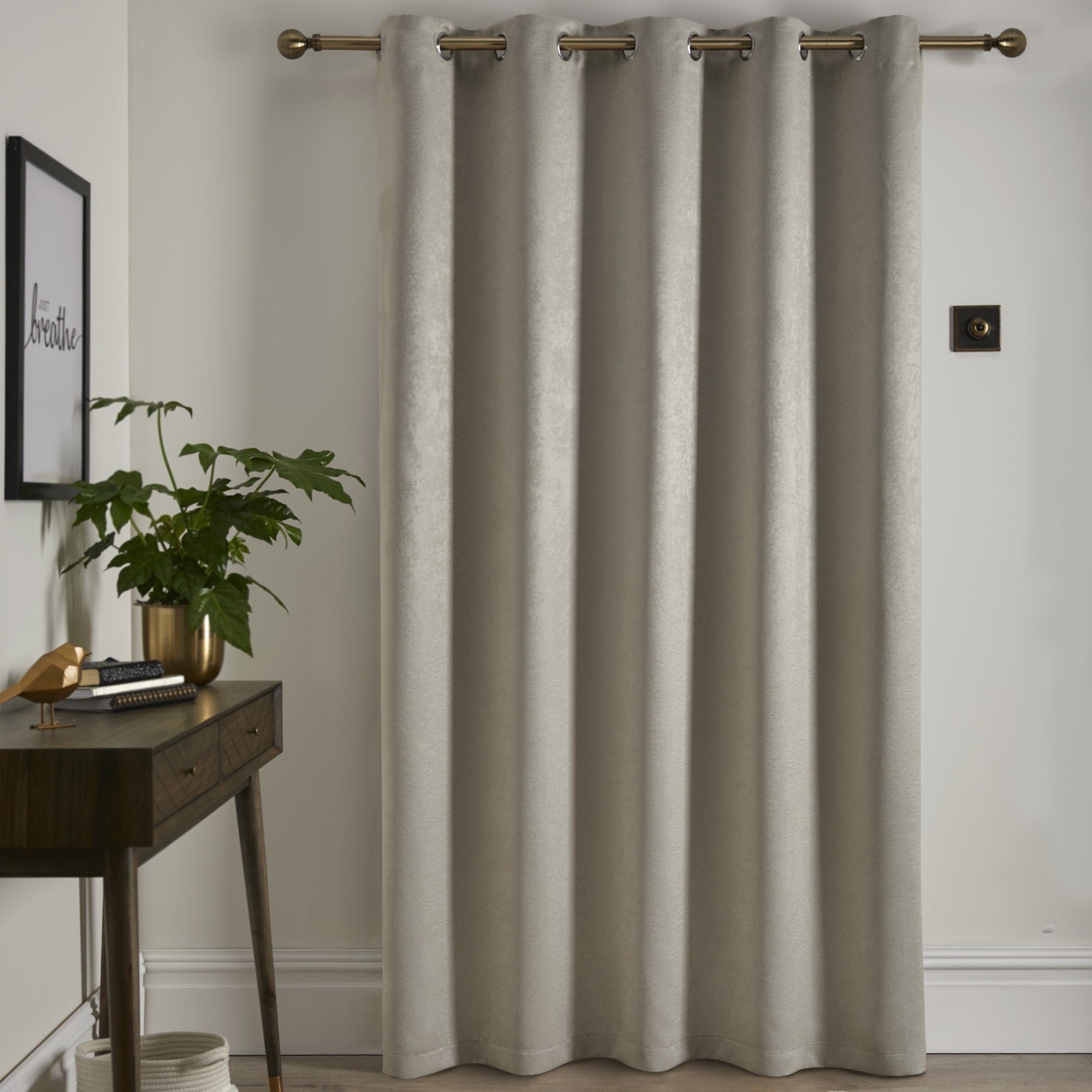 Strata Eyelet Single Panel Door Curtain by Fusion in Natural - Eyelet Single Panel Door Curtain - Fusion