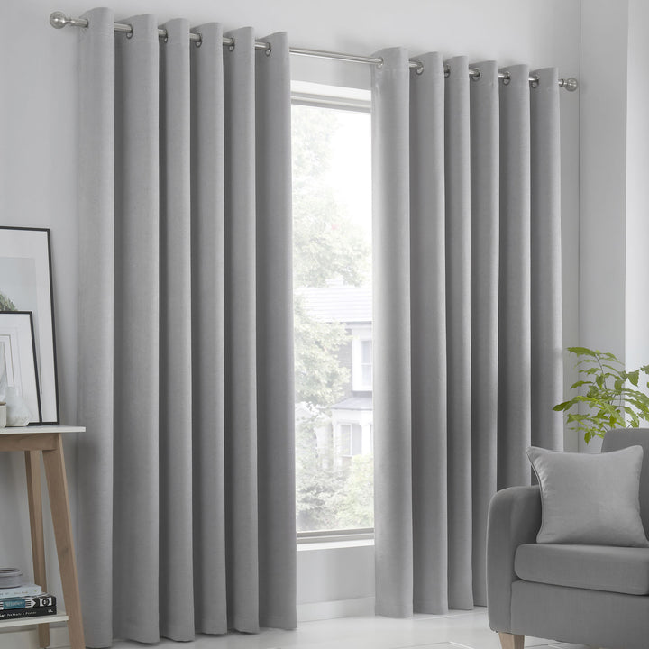 Strata Pair of Eyelet Curtains by Fusion in Silver - Pair of Eyelet Curtains - Fusion