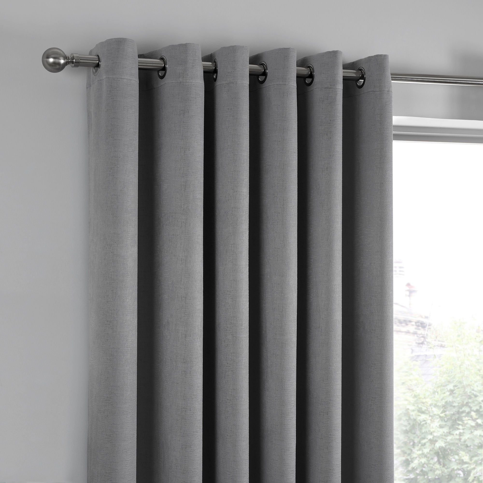 Strata Pair of Eyelet Curtains by Fusion in Silver - Pair of Eyelet Curtains - Fusion