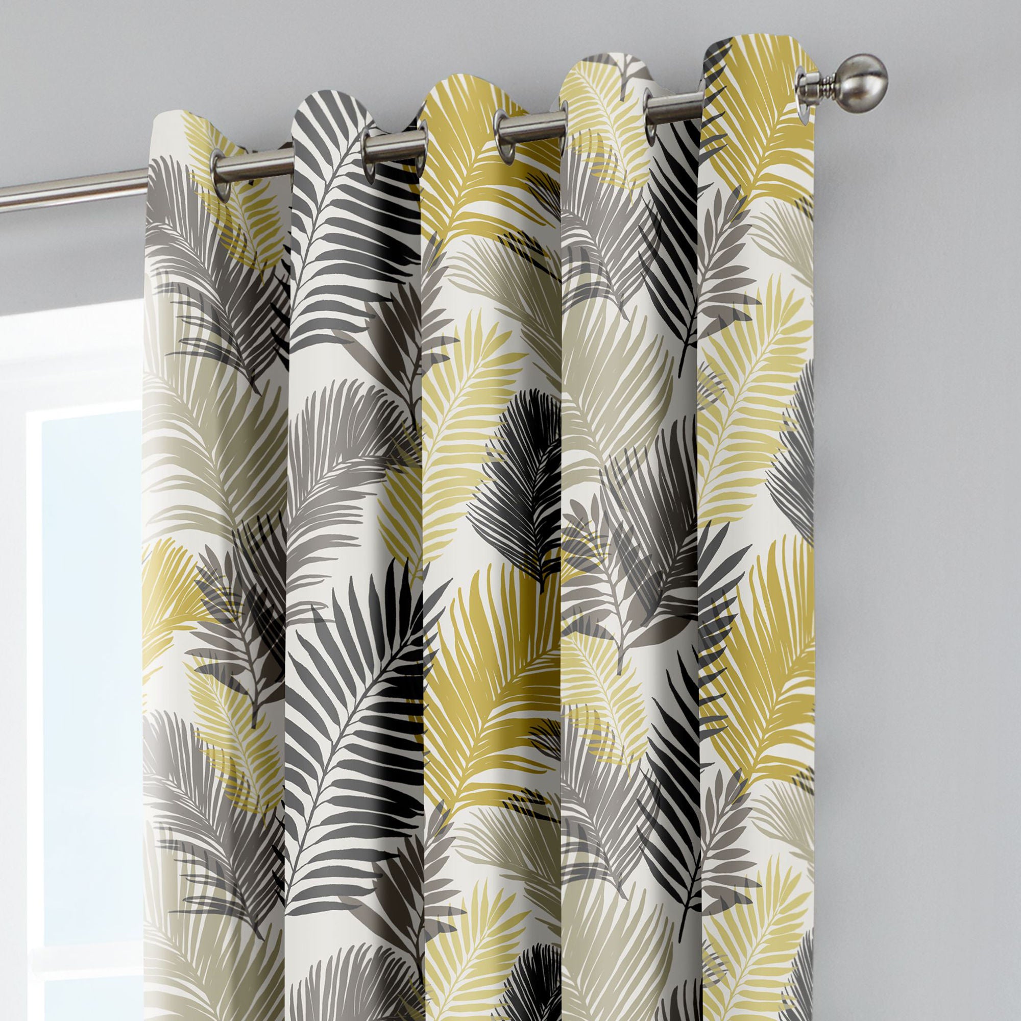 Tropical Pair of Eyelet Curtains by Fusion in Ochre - Pair of Eyelet Curtains - Fusion