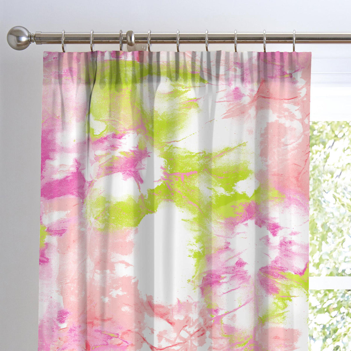 Tie Dye Pair of Pencil Pleat Curtains by Bedlam in Neon Pink – Ulster ...