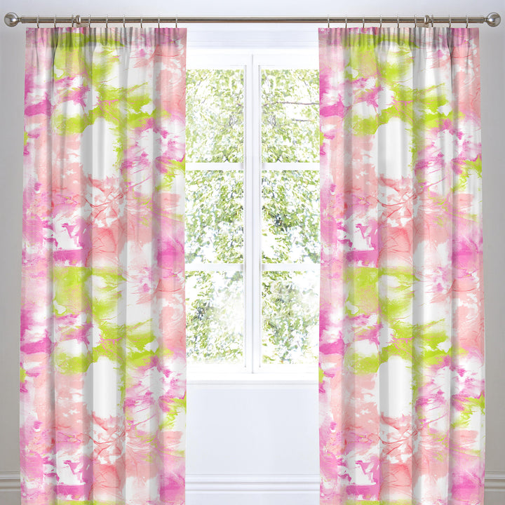 Tie Dye Pair of Pencil Pleat Curtains by Bedlam in Neon Pink - Pair of Pencil Pleat Curtains - Bedlam