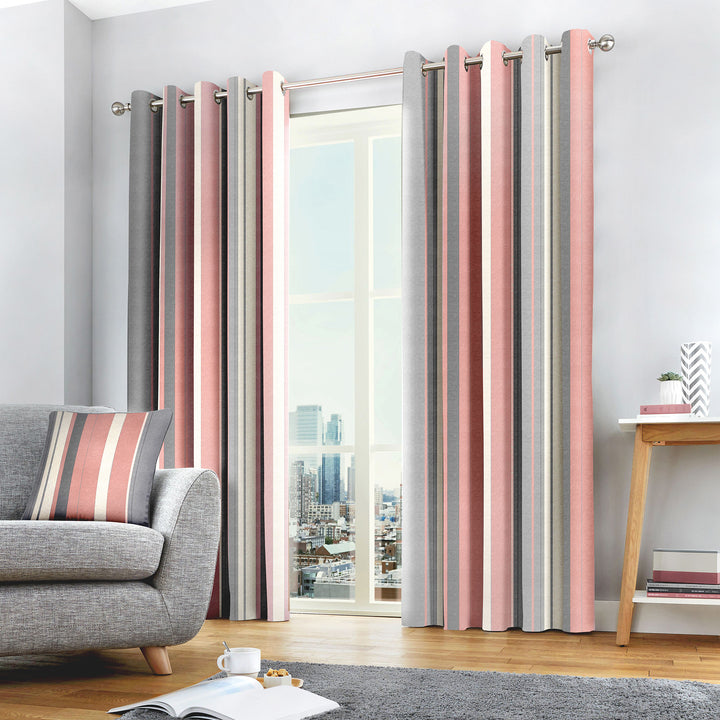 Whitworth Stripe Pair of Eyelet Curtains by Fusion in Blush - Pair of Eyelet Curtains - Fusion