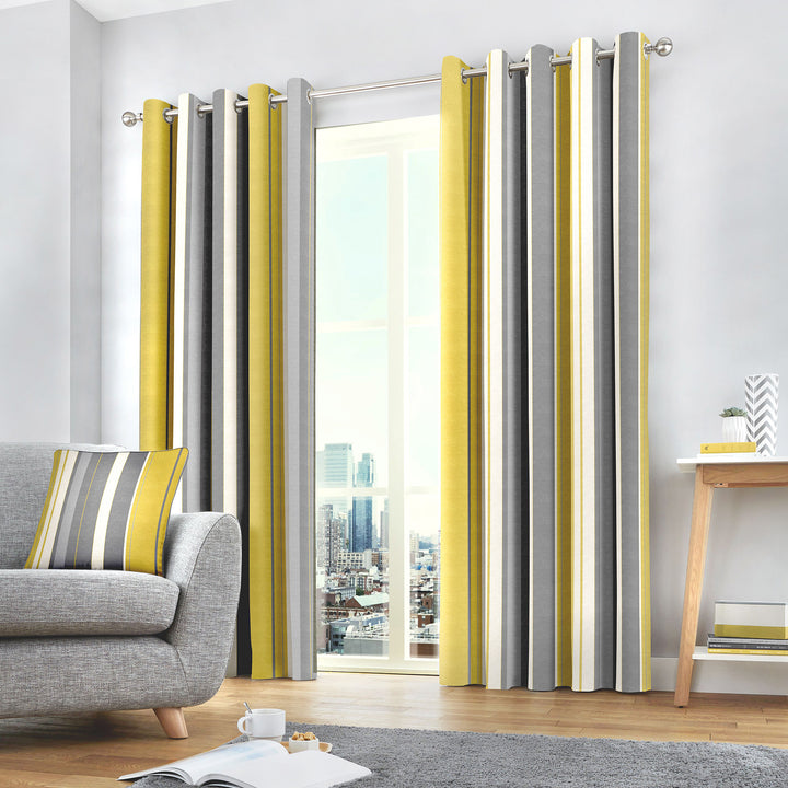Whitworth Stripe Pair of Eyelet Curtains by Fusion in Ochre - Pair of Eyelet Curtains - Fusion